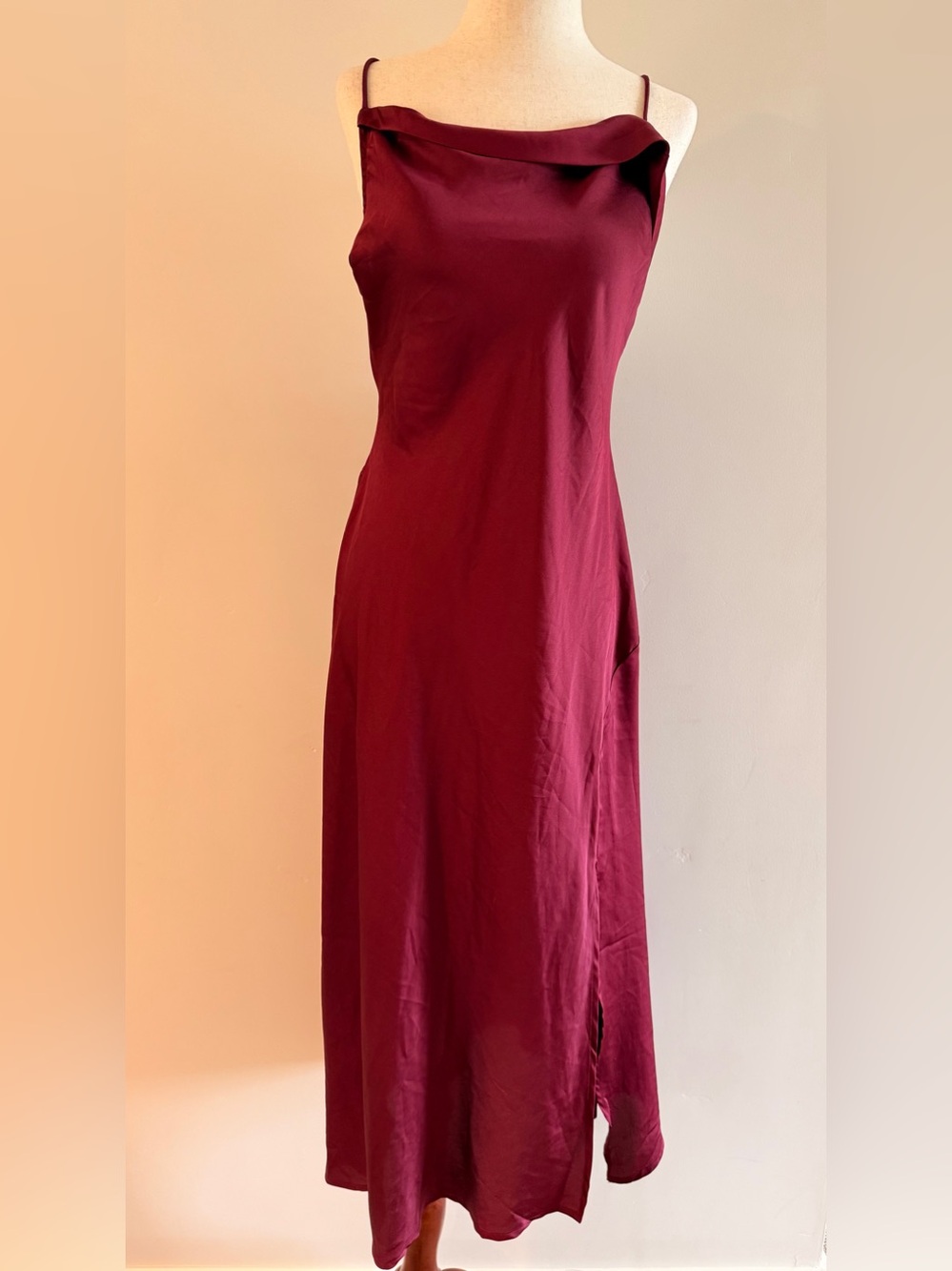 Astr Burgundy Slip Maxi Dress with Cowl Neck